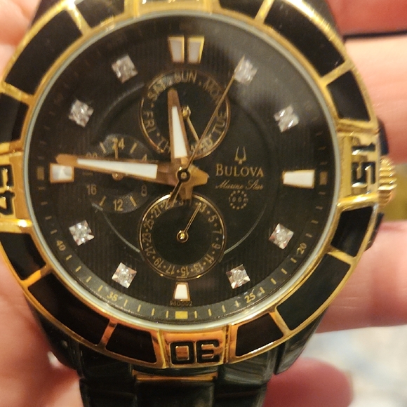 Bulova Marine Star Black and Gold Watch